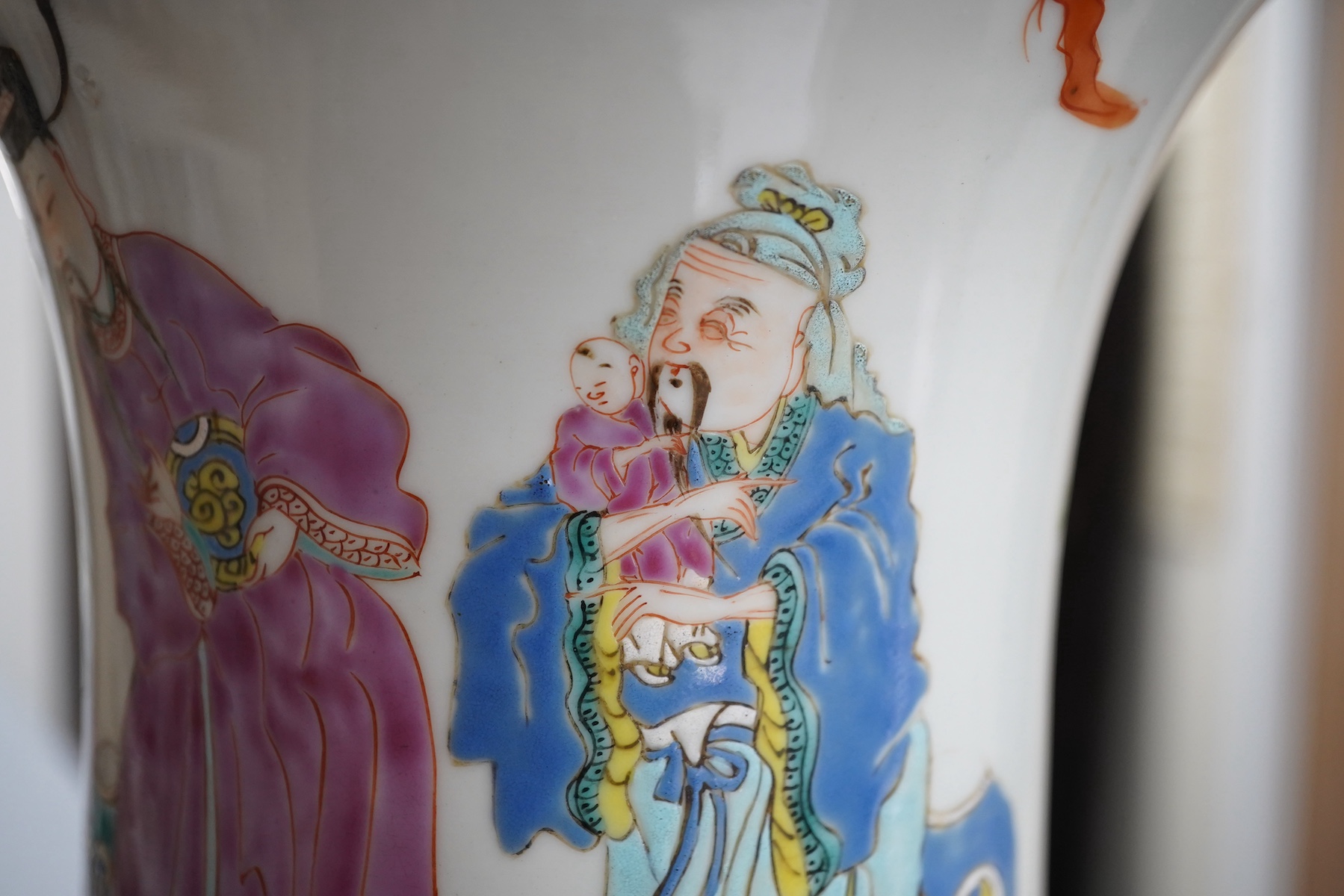 A rare Chinese famille rose ‘Sanxing’ yen-yen vase, Yongzheng period (1723-1735)